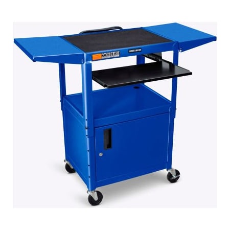 Luxor Luxor Adjustable-Height Steel AV Cart with Pullout Keyboard Tray, Cabinet, and Drop Leaf, Blue AVJ42KBCDL-RB